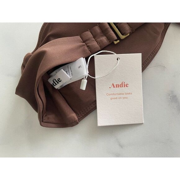 Andie The Scala Swim Bikini Top Bandeau Women's Small Espresso Brown Minimilist - Picture 5 of 9